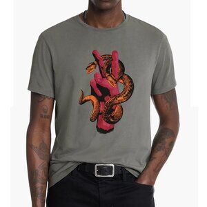 John Varvatos Men's Short Sleeve Red Peace Snake Graphic Crew T-Shirt Flat Grey